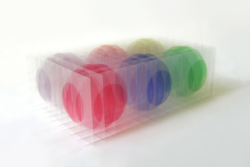Go SEGAWA - Dessin/volume: 6 balles colorees, 2004 , 6 x 12 x 18cm , ed.200