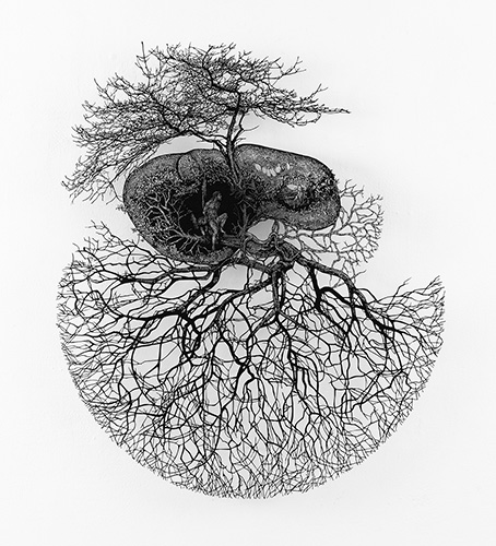 盛田 亜耶　創造と破壊－肝臓　2022　64.5×55.5cm　切り絵、紙