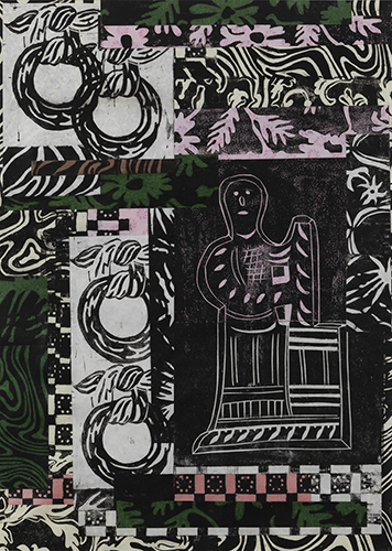 大竹 笙子 結び⽬4つと1⼈ 2025 54.8×40.0cm モノタイプ、コラージュ