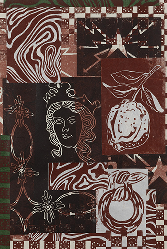 大竹 笙子 女と檸檬と結び目 2025 48.3×33.0cm モノタイプ、コラージュ