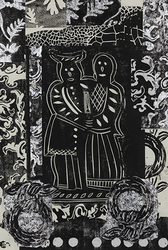 大竹 笙子 結び目3つと靴と2人 2025 48.3×33.0cm モノタイプ、コラージュ