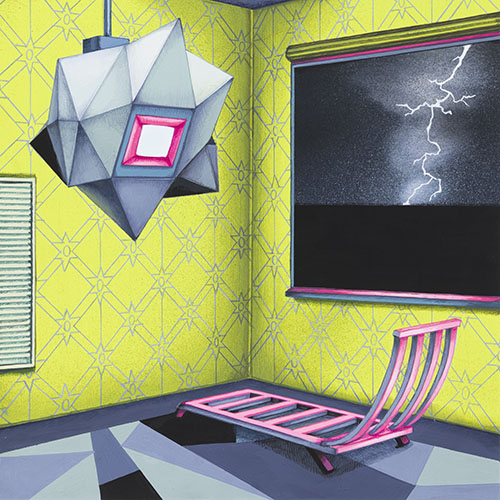 Meo SAITO Geometrical TV Room 2024 18x18cm / frame: 40x40cm Acrylic gouache on paper