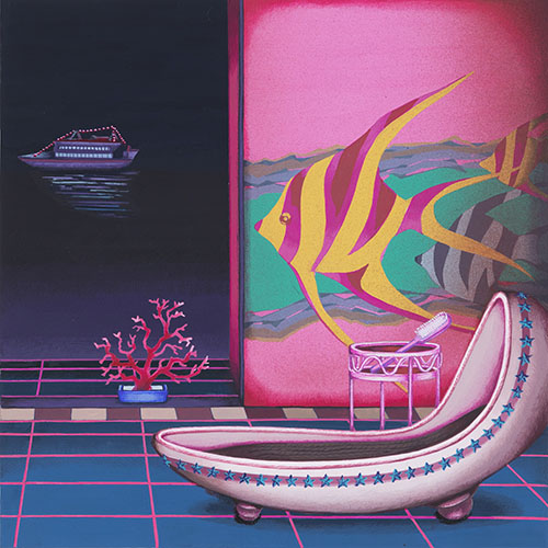 Meo SAITO Angelfish Bathroom 2024 18x18cm / frame: 40x40cm Acrylic gouache on paper