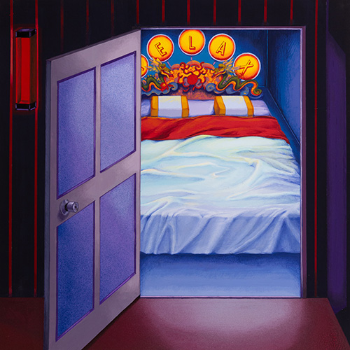 Meo SAITO Two Golden Pillows 2024 28x28cm / frame: 52x52cm Acrylic gouache on paper