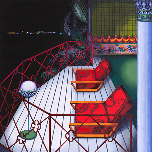 Meo SAITO Night Breeze Deck 2024 28x28cm / frame: 52x52cm Acrylic gouache on paper