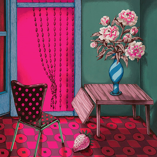 Meo SAITO Pink Polka-dots Room 2024 18x18cm / frame: 40x40cm Acrylic gouache on paper