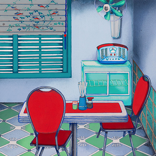 Meo SAITO Green Louver Window 2024 18x18cm / frame: 40x40cm Acrylic gouache on paper