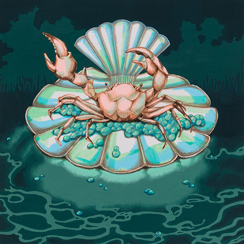 Meo SAITO Birth of Crab Venus 2024 18x18cm / frame: 40x40cm Acrylic gouache on paper