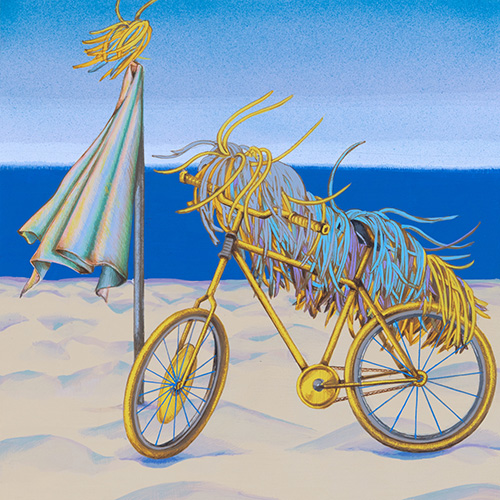 Meo SAITO Sea-anemone Bicycle 2024 18x18cm / frame: 40x40cm Acrylic gouache on paper